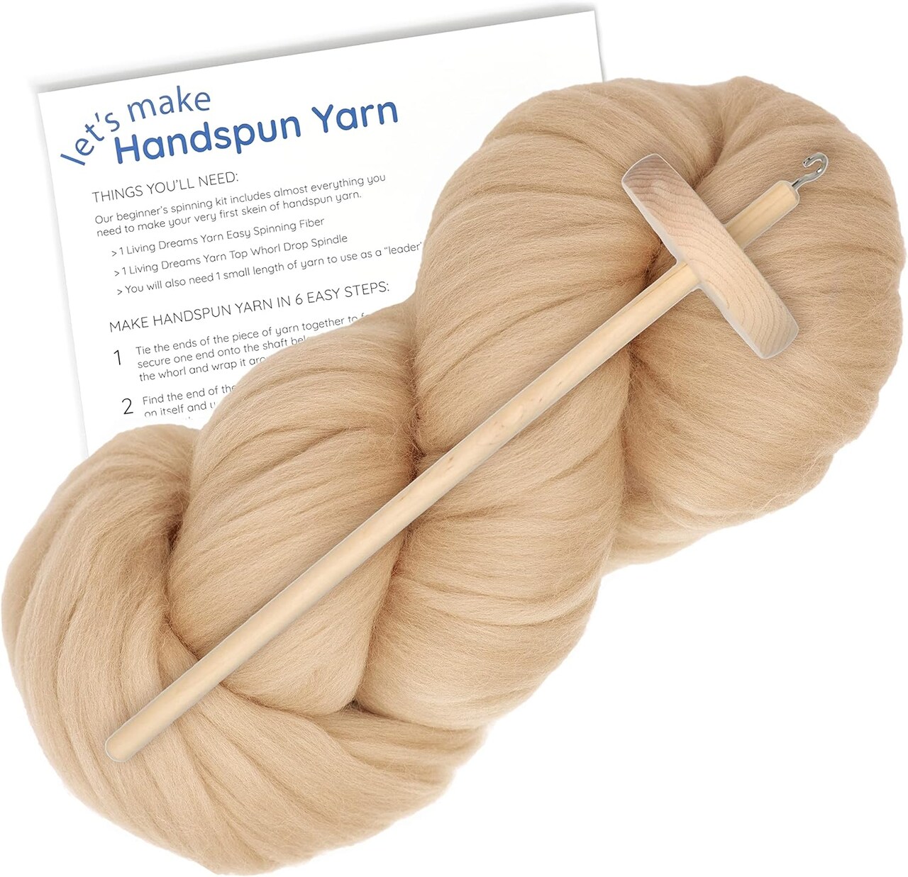 LEARN TO SPIN YARN - Beginner's Spinning Kit with Drop Spindle and Merino Pencil Roving. Choose your color.